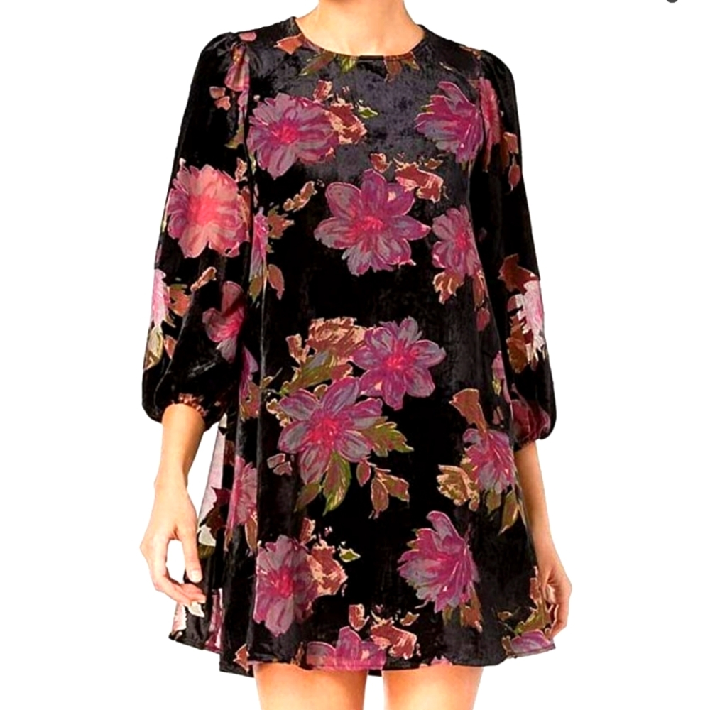 Calvin Klein Velvet Burnout Shift Swing Floral Dress
